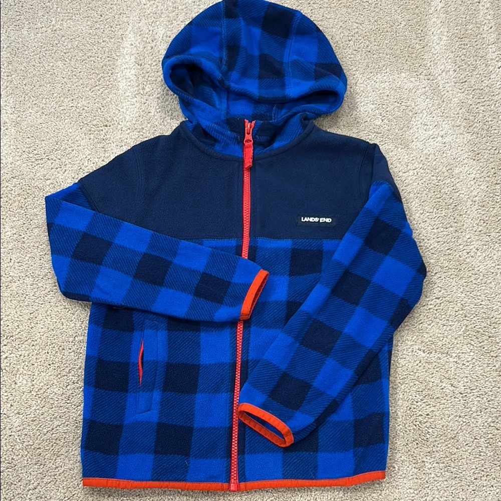 Lands' End Blue and Red Fleece Hoodie